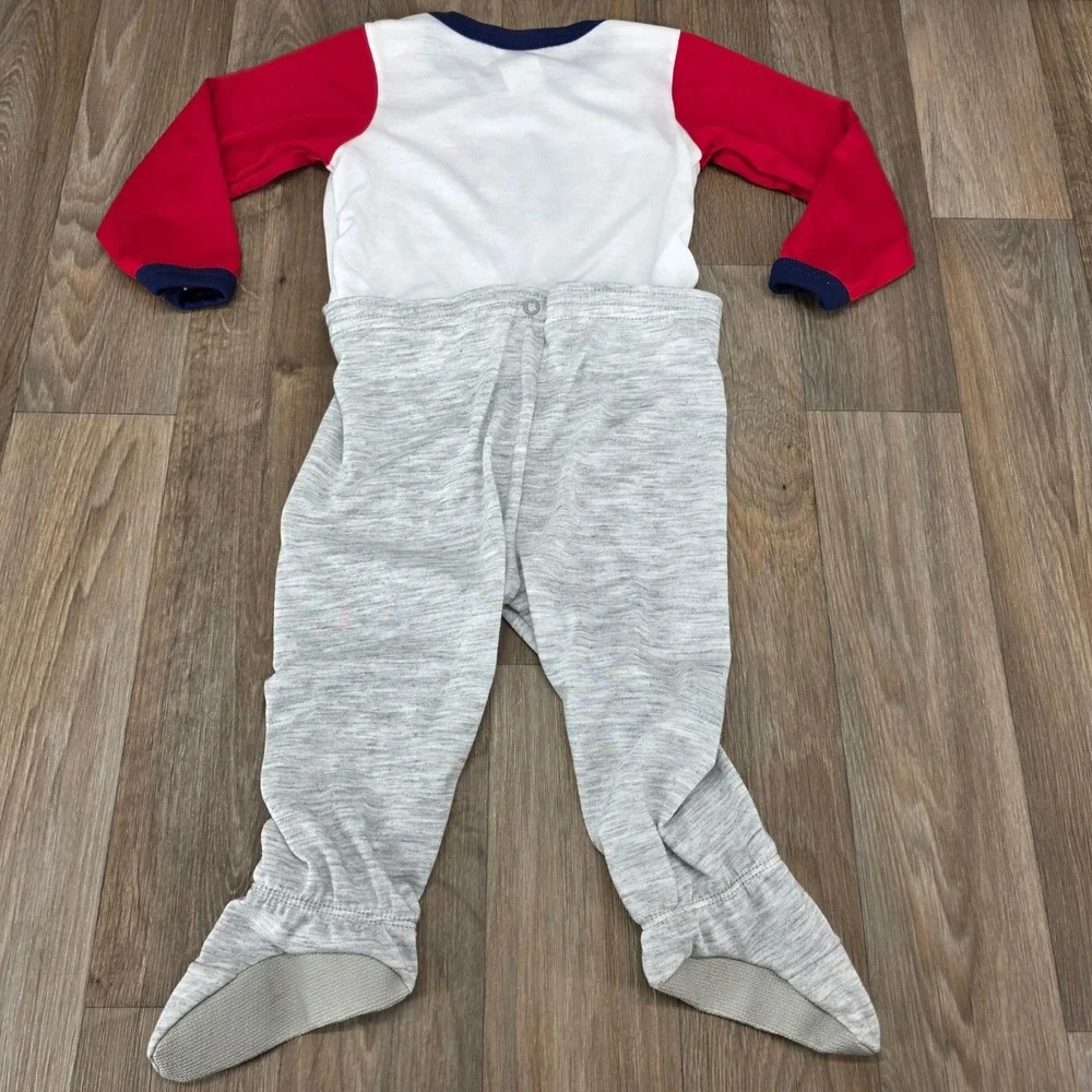 Vintage Carters Boys Baseball Dog Footed Pajamas 2pc Snap Set 18-24M Red Gray
